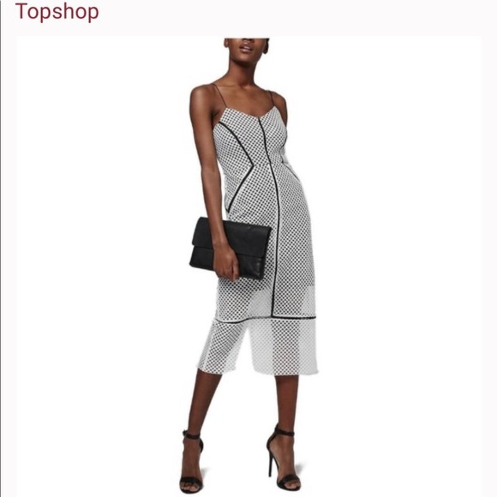 TOPSHOP Airtex Lace Column White & Black Midi Dress Sz 6